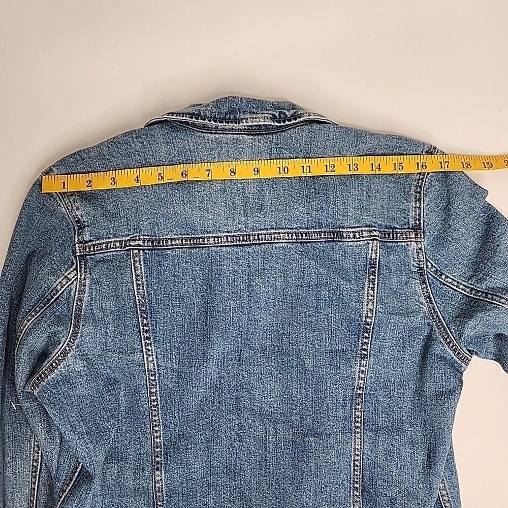 Women's Old Navy Large Blue Denim Trucker Jacket Cotton 1% Spandex Stretch - Picture 5 of 13